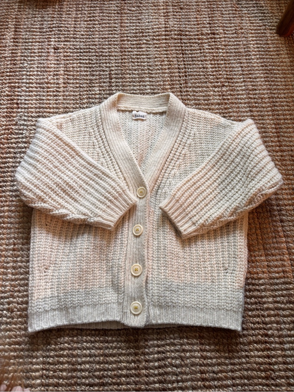 Babaa no18 mini wool natural Ribbed Knit Button-Front Cardigan Sweater